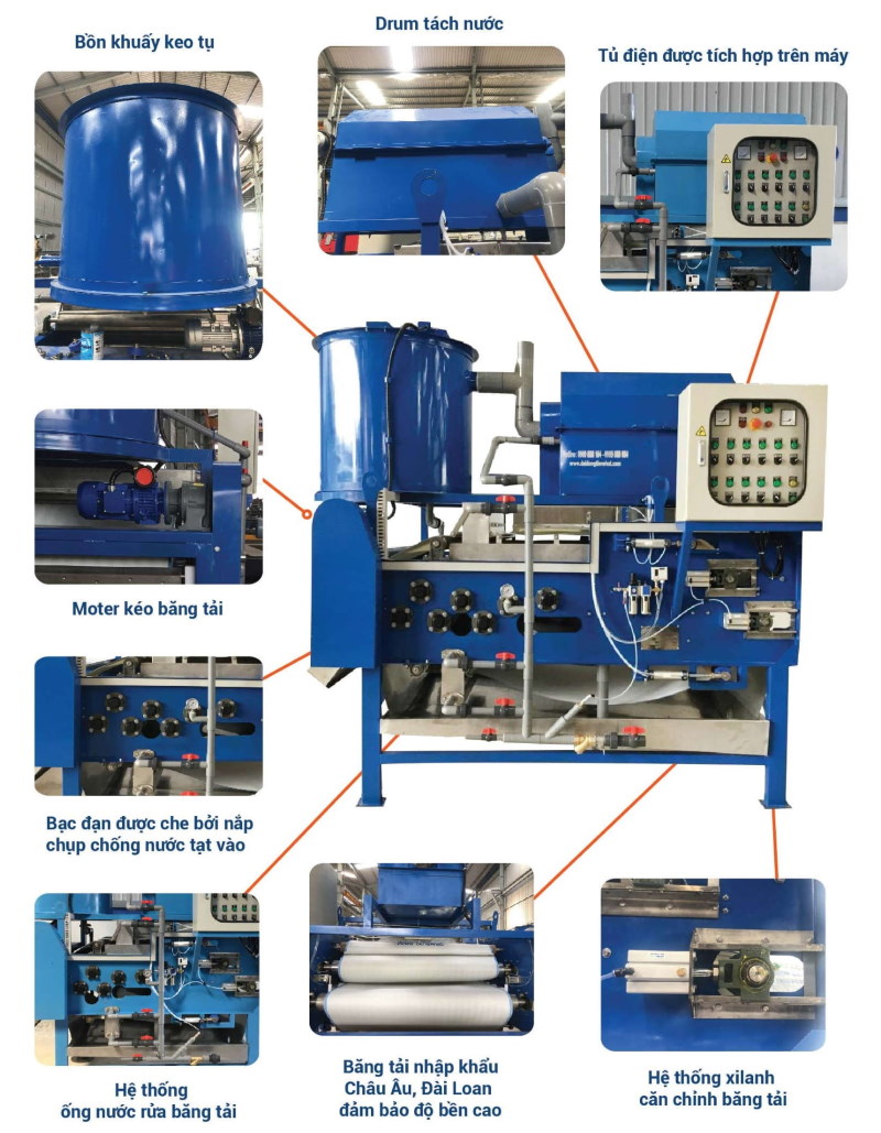 cấu tạo chi tiết máy ép bùn băng tải